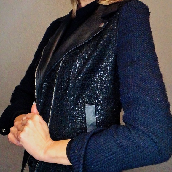 Mango Black/Navy Moto Jacket - Picture 3 of 3